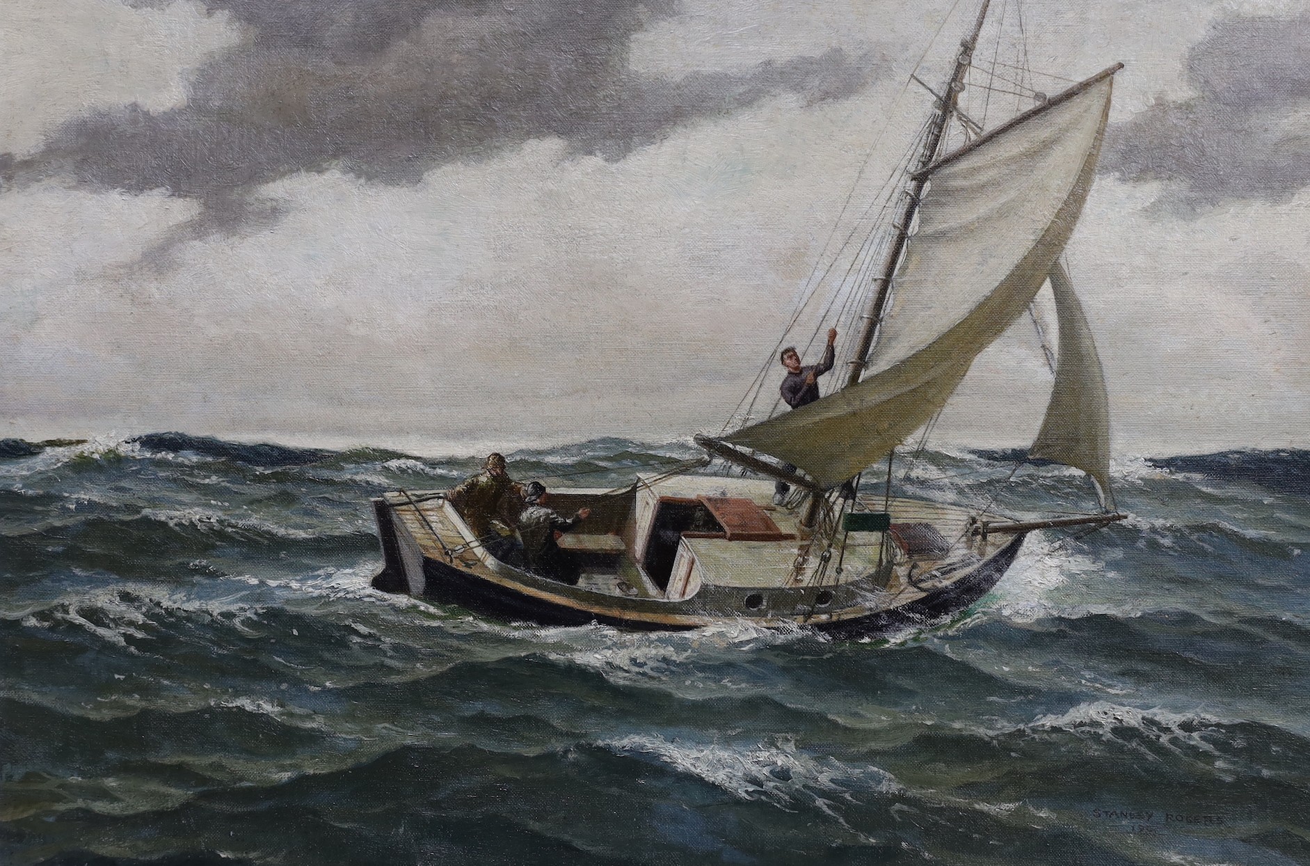 Stanley Rogers RSMA, 'This is the life', Yachtsmen at sea, oil on board, 50 x 77cm, unframed